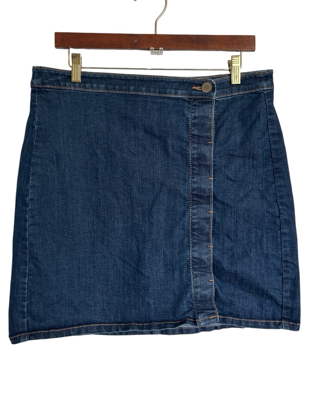 Ann Taylor LOFT Women’s Blue Denim Stretch  Skirt Button Front Sz 10